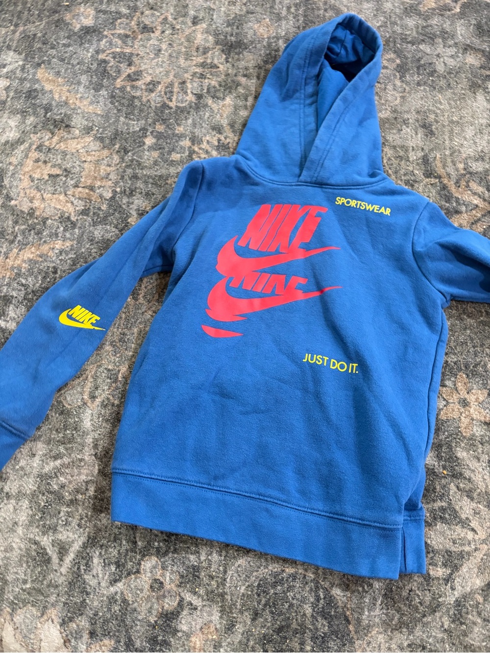 Nike Kids Royal Blue Hoodie with Neon Pink and Yellow Logos